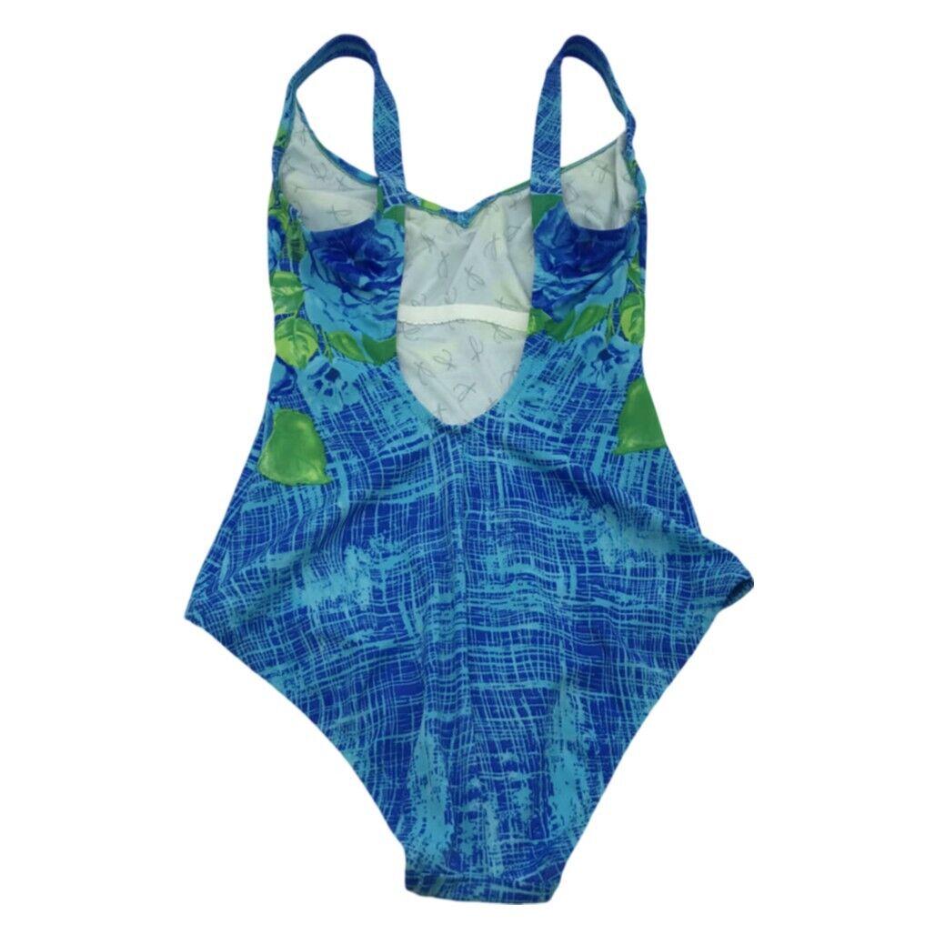 Vintage NEW Armonia Blue Patterned Open-Back One-Piece Swimsuit Ladies Sz Large