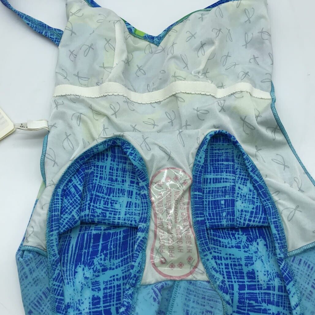 Vintage NEW Armonia Blue Patterned Open-Back One-Piece Swimsuit Ladies Sz Large