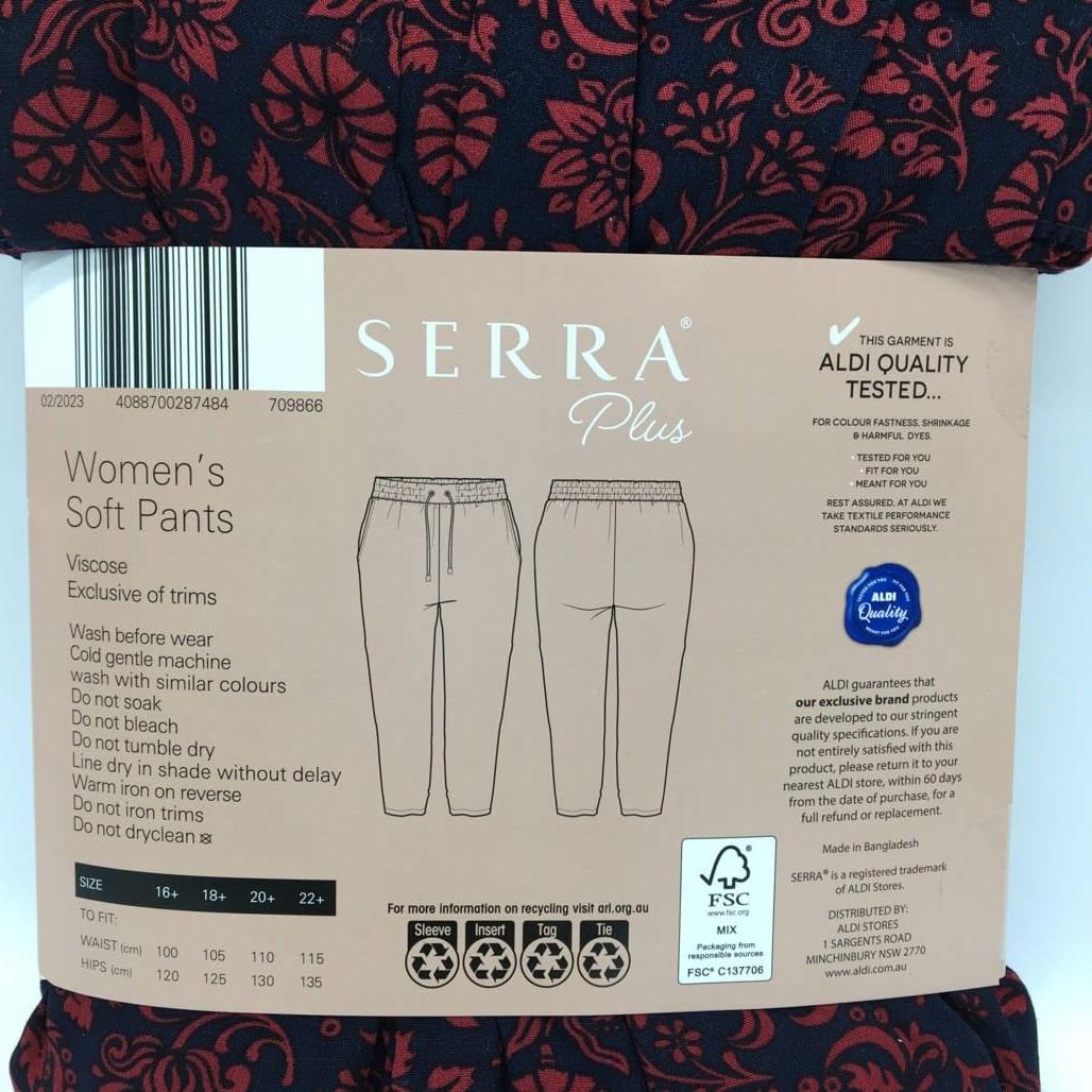 Serra Plus Super Soft Viscose Women'S Floral Pants Size 18+ NEW