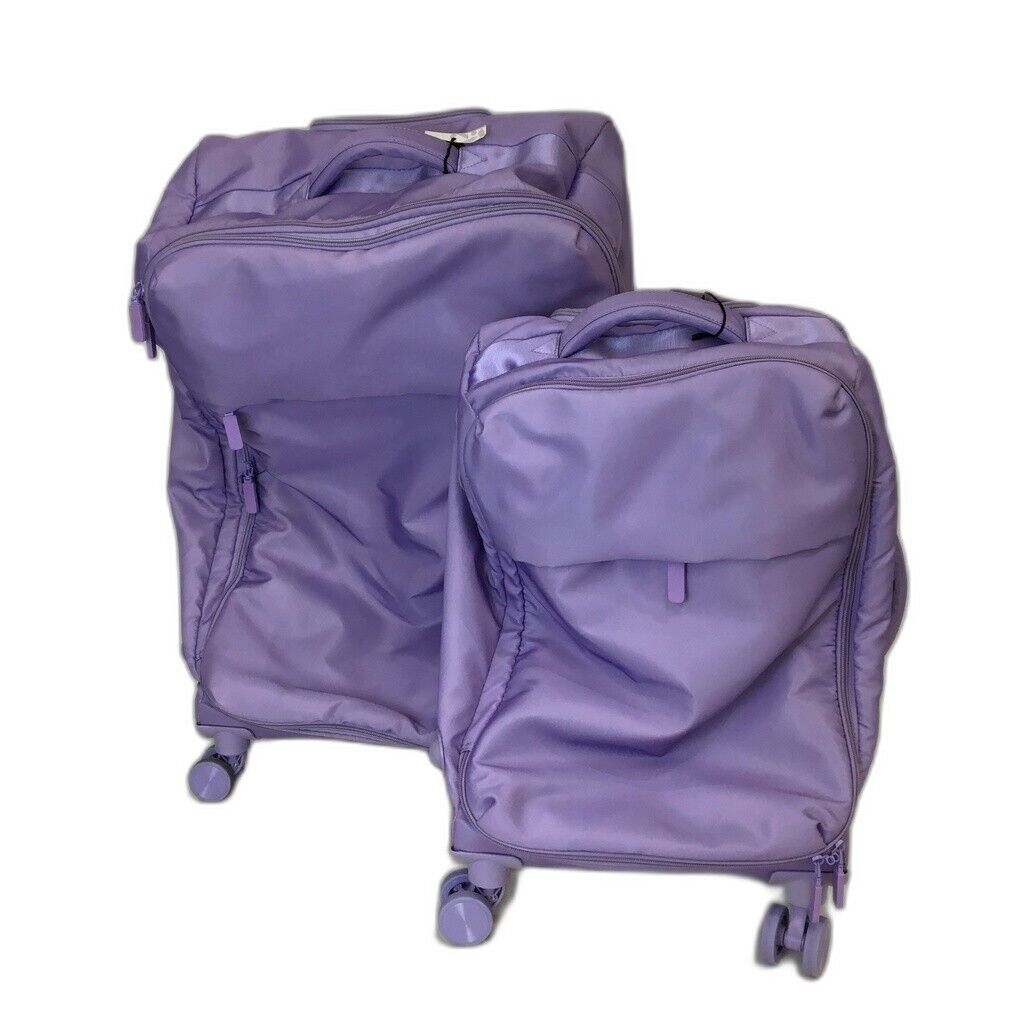 NEW Softshell Purple 2 Piece Wheeled & Handle Travel Luggage Set 70cm & 50cm