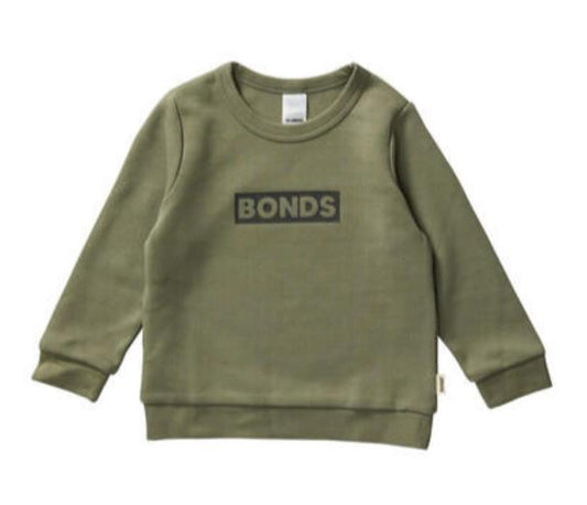 NEW Bonds Tech Pullover Crew Neck Olive Green Jumper Baby 18-24months Size 2