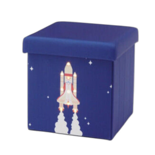 NEW Sohl Furniture LED Light Up Navy Storage Box & Seat Rocket Design Pattern