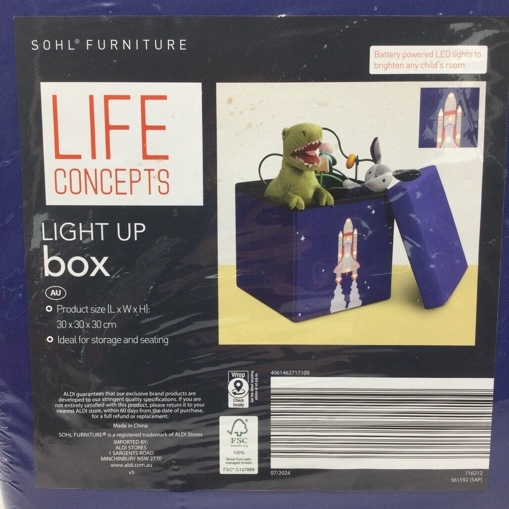 NEW Sohl Furniture LED Light Up Navy Storage Box & Seat Rocket Design Pattern