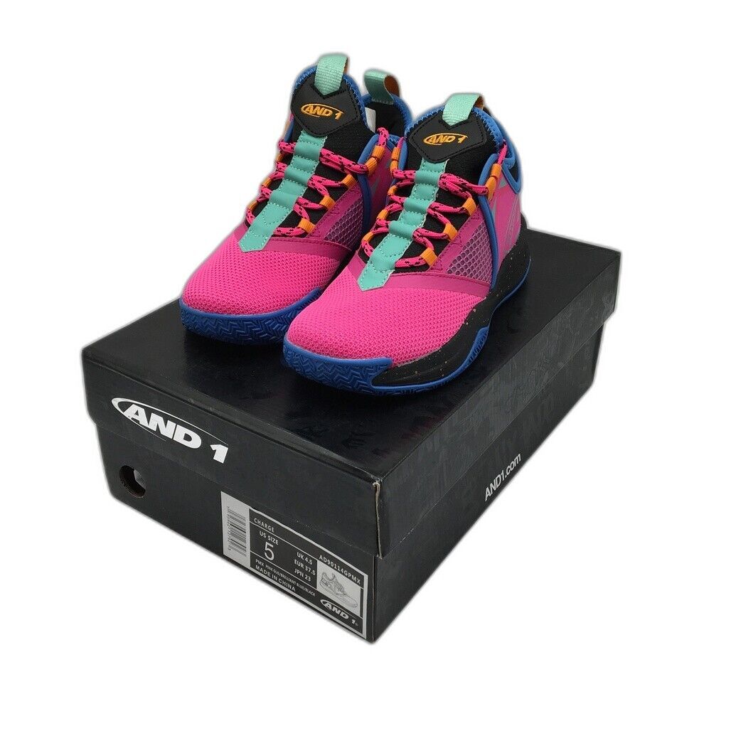 AND1 Charge Pink & Black Basketball Sneaker Shoes Kids Unisex Size 5 NEW