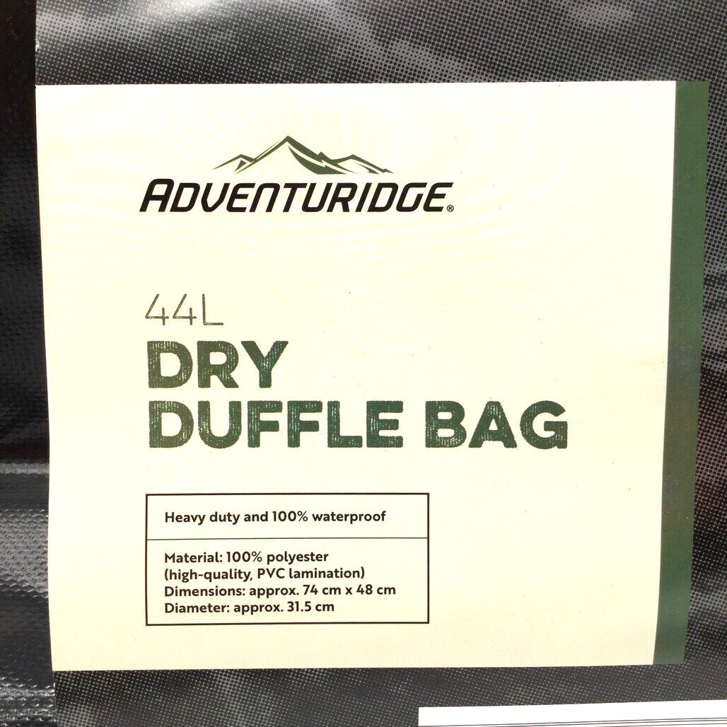 Adventuridge Black 44 Litre Polyester Duffle Bag Dry Waterproof Heavy Duty NEW