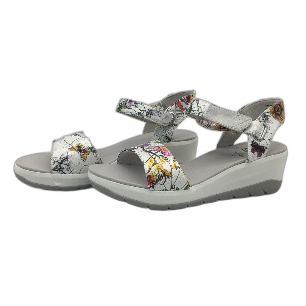 Planet Shoes Jordie Floral & Silver Wedge Leather Sandals Ladies Size 41 NEW