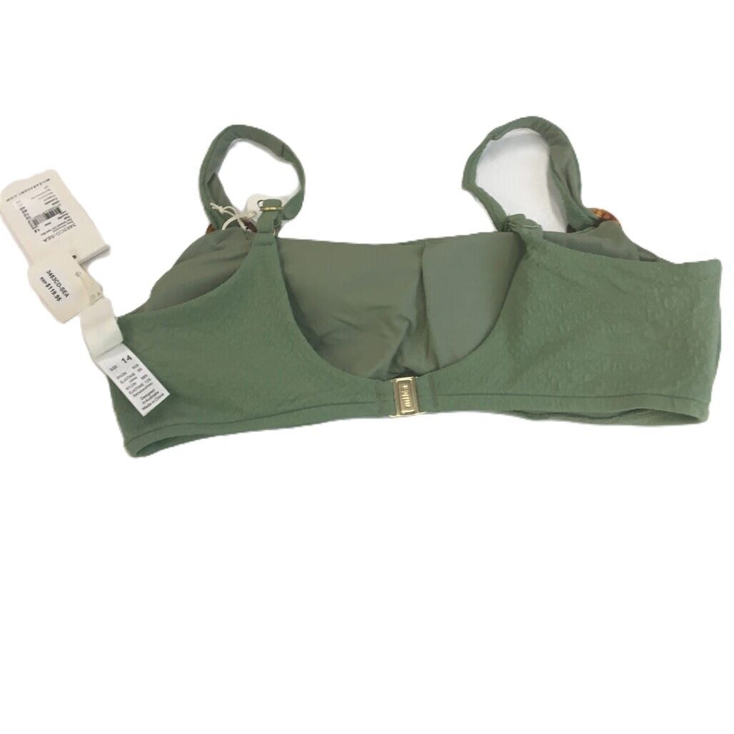 Milea Textured Adjustable Soft Green Bandeau Swim Bikini Top Size 14 Cup C/D NEW