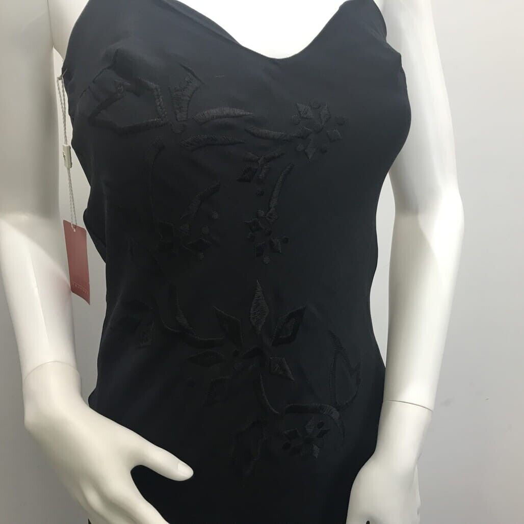 Faber Italian-made 100% Silk Embroidered Strappy Black Dress Ladies Size 6-8 NEW