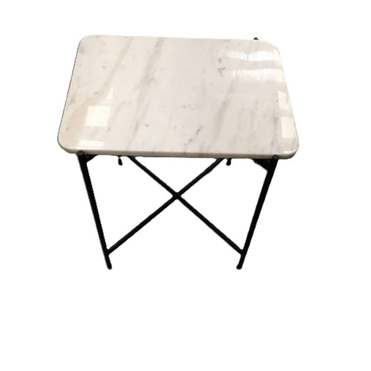 Ex-Display Small White Square Marble Top Side Table Metal Legs Size 47x36x48 NEW