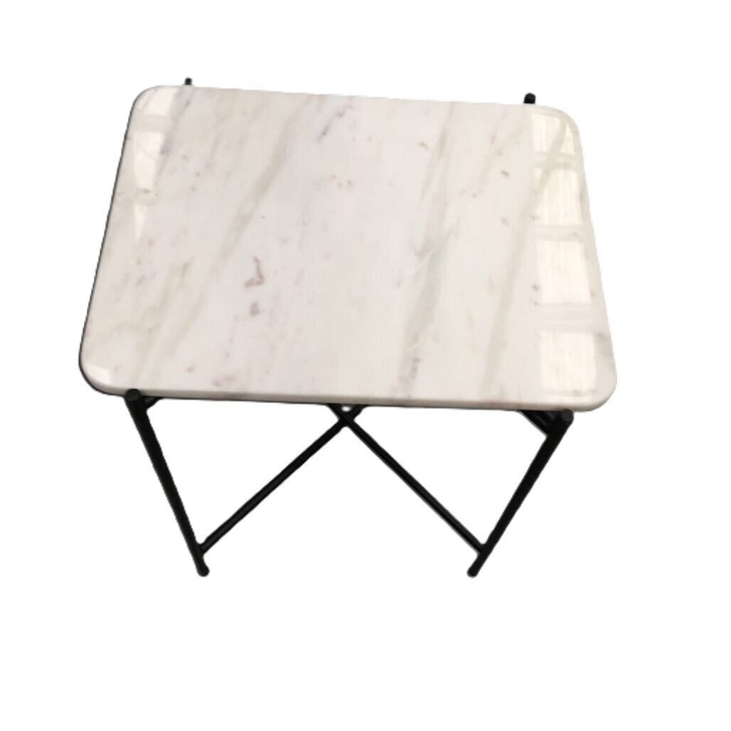 Ex-Display Small White Square Marble Top Side Table Metal Legs Size 47x36x48 NEW