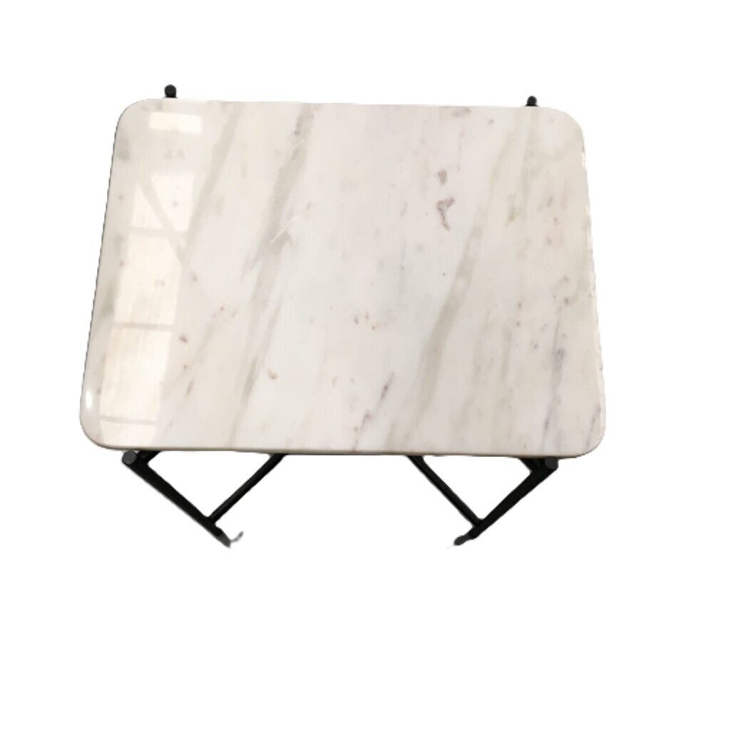 Ex-Display Small White Square Marble Top Side Table Metal Legs Size 47x36x48 NEW