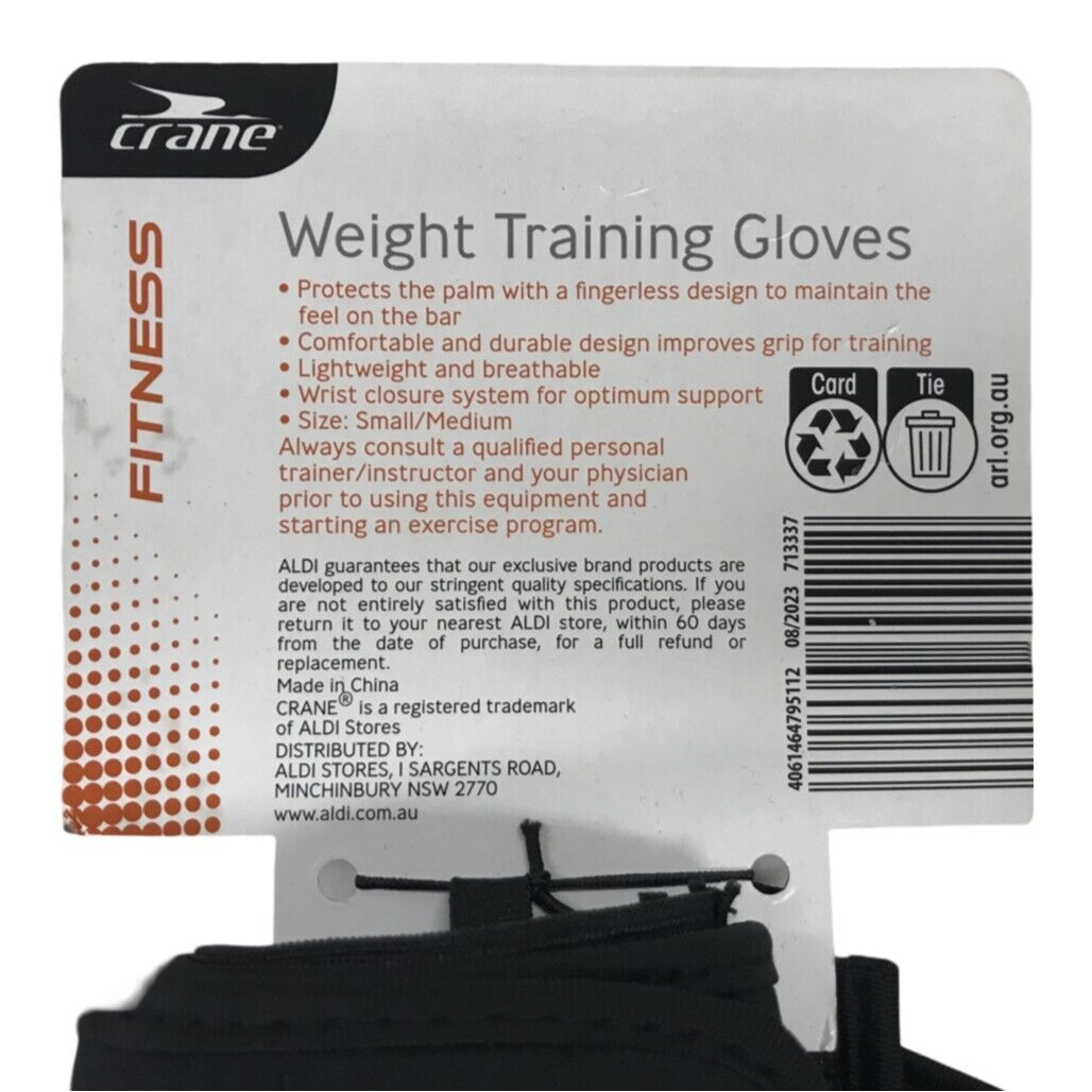 Crane Fitness Fingerless Padded Weight Training Gloves Black Unisex Sz S/M NEW