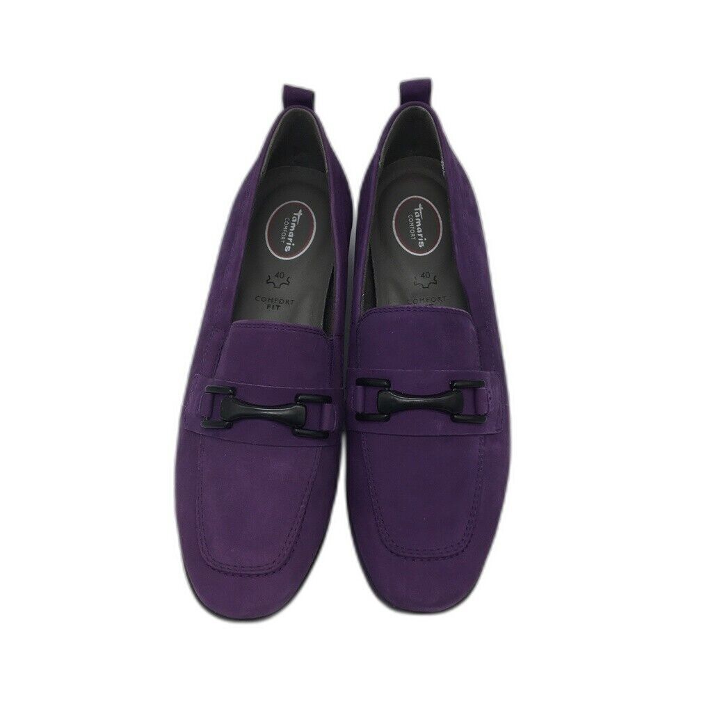 Tamaris Comfort Suede Leather Low Heel Loafer Purple Ladies Size US 8.5 NEW