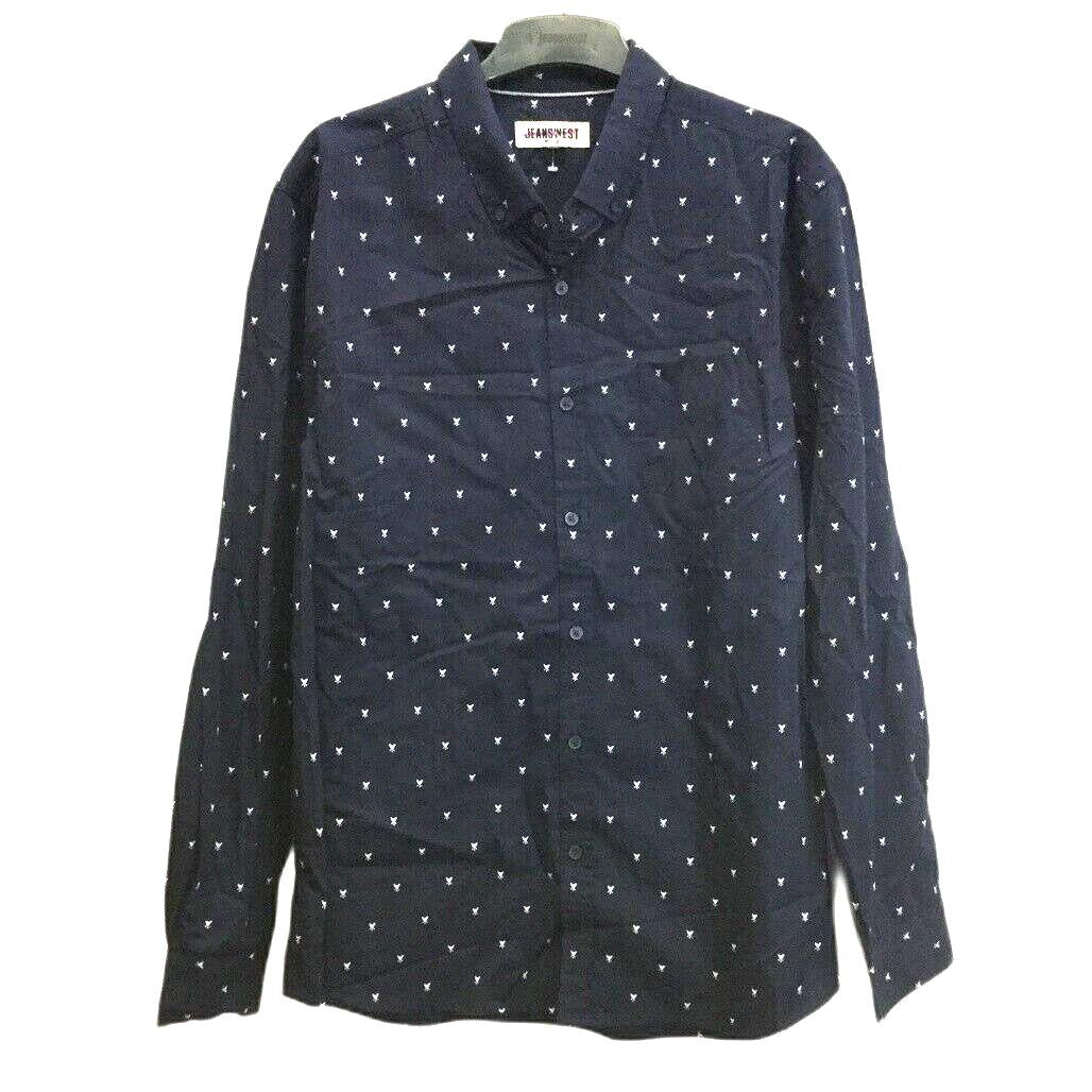 Jeanswest Navy White Patterned Long Sleeve Collared Button Up Mens Size L NEW