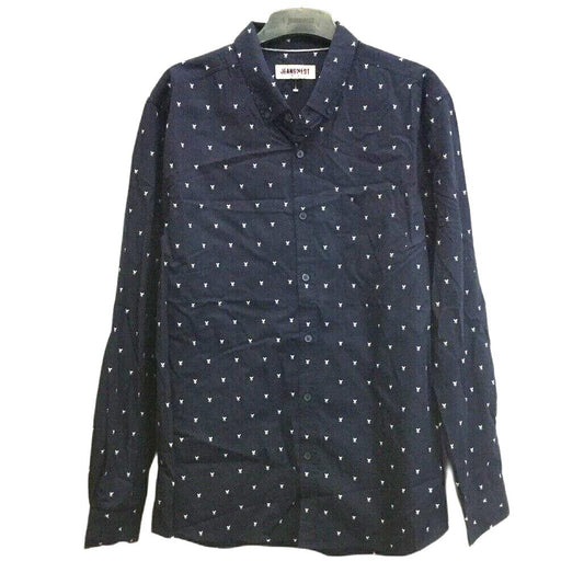 Jeanswest Navy White Patterned Long Sleeve Collared Button Up Mens Size L NEW