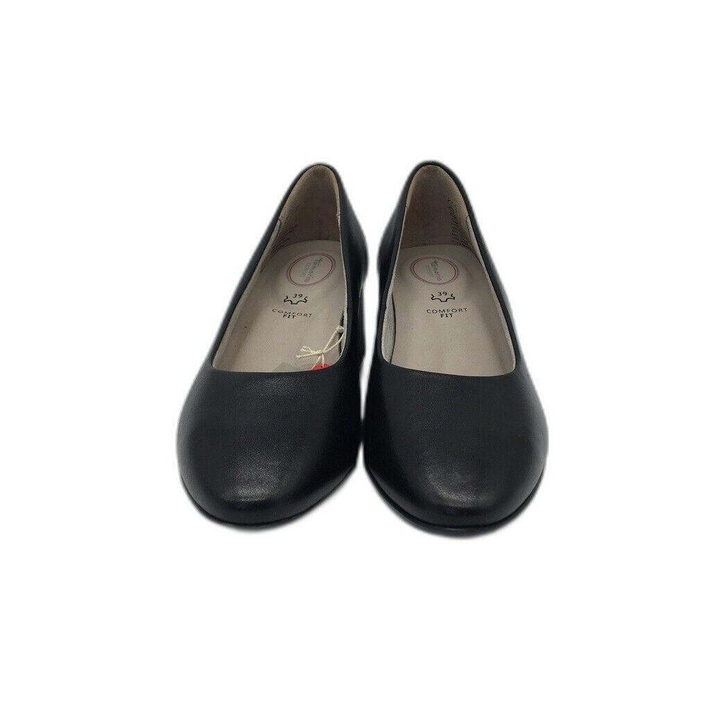 Tamaris Comfort Fit Soft Leather Black Heeled Shoes Ladies Size EU 39 US 8 NEW