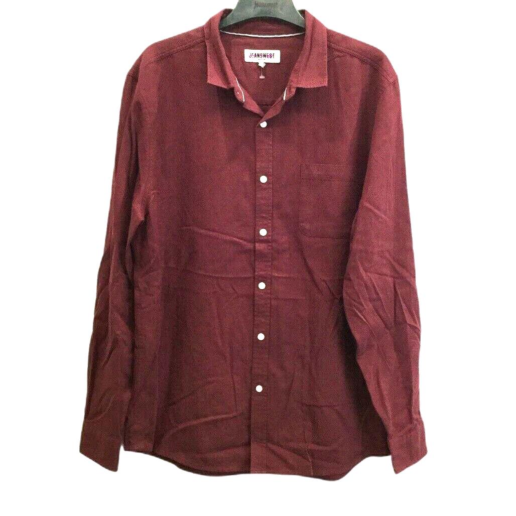 Jeanswest Dark Red Plain Long Sleeve Collared Shirt Button Up Mens Size L NEW