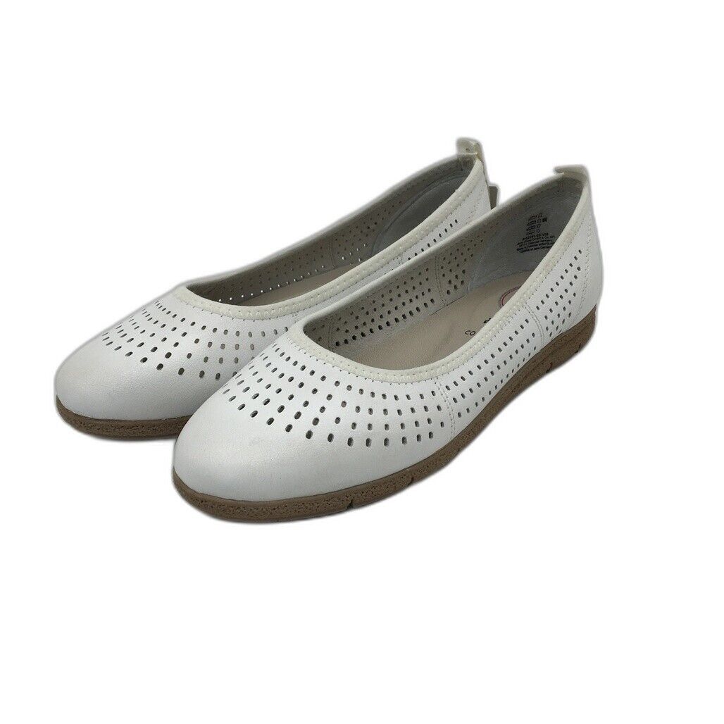 Tamaris Comfort Leather Ballerina Flats White Nappa Ladies Size EU 41 US 9.5 NEW