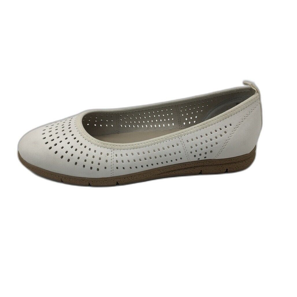 Tamaris Comfort Leather Ballerina Flats White Nappa Ladies Size EU 41 US 9.5 NEW