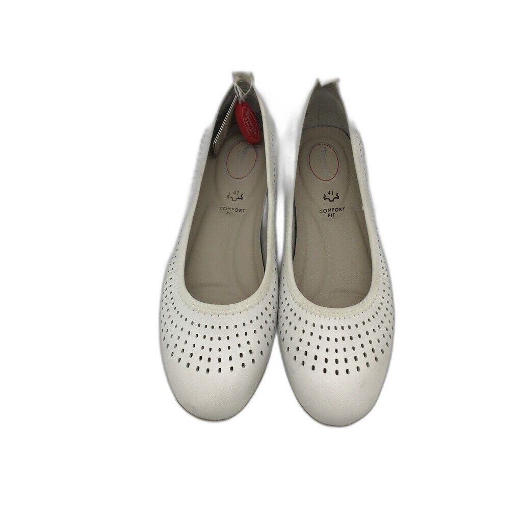 Tamaris Comfort Leather Ballerina Flats White Nappa Ladies Size EU 41 US 9.5 NEW