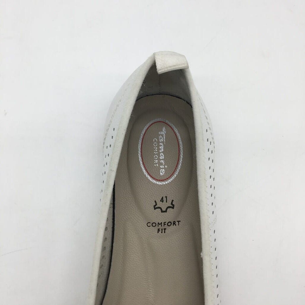 Tamaris Comfort Leather Ballerina Flats White Nappa Ladies Size EU 41 US 9.5 NEW