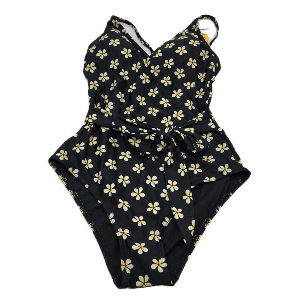 Chloe and Lola One Piece with Belt Navy Blue Floral Women Swimsuit Size 10 NEW