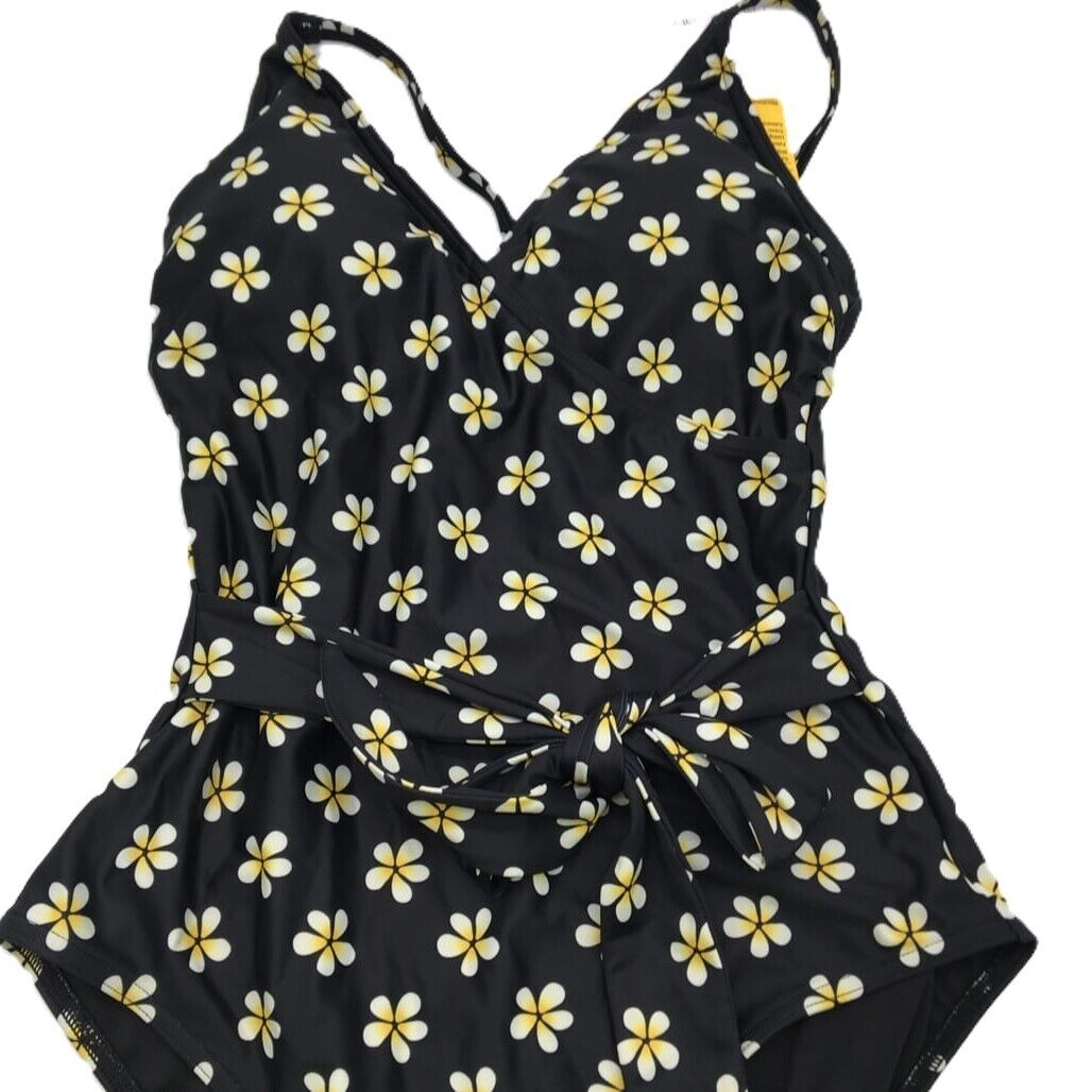 Chloe and Lola One Piece with Belt Navy Blue Floral Women Swimsuit Size 10 NEW