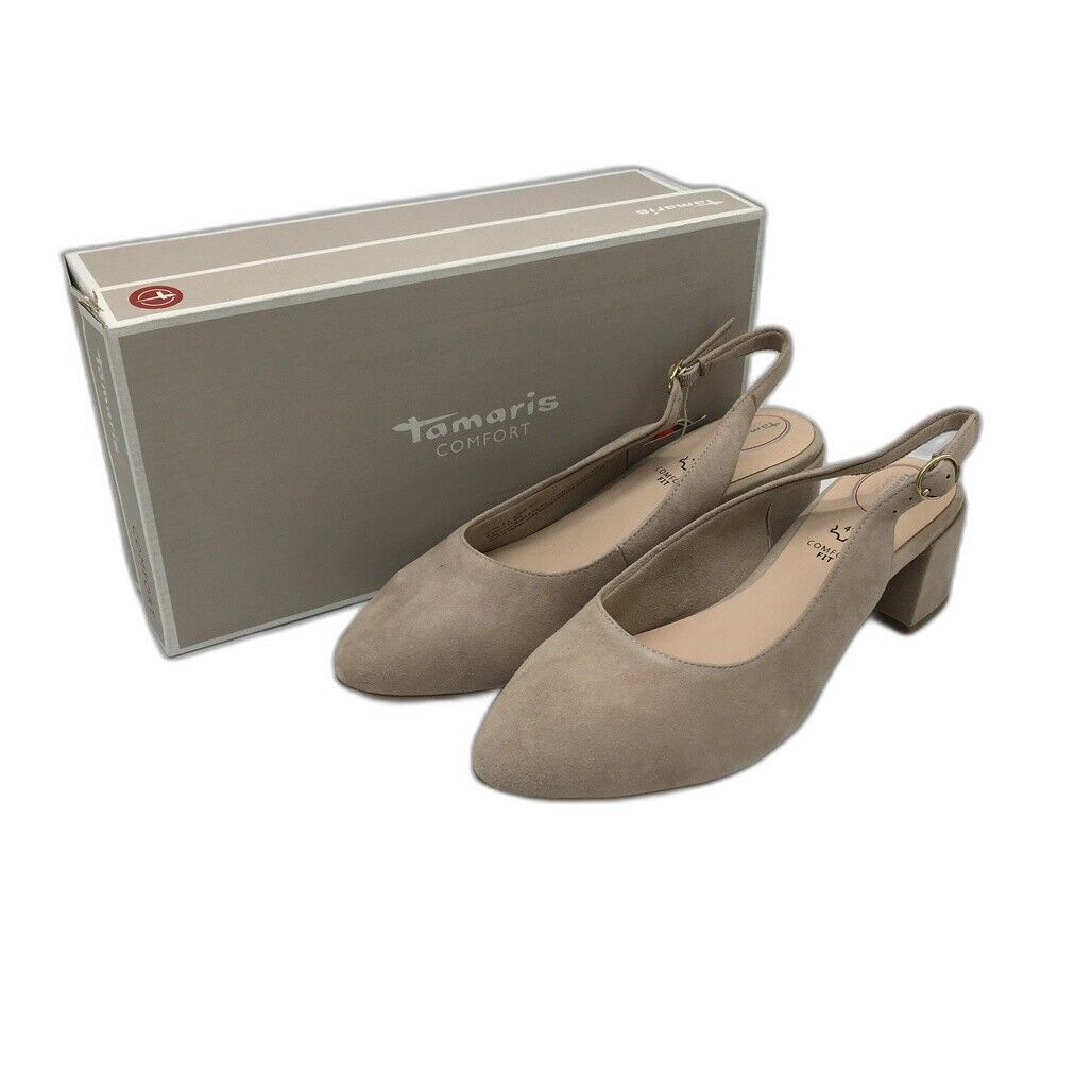 Tamaris Comfort Suede Leather Slingback Sand Brown Ladies Size EU 41 US 9.5 NEW