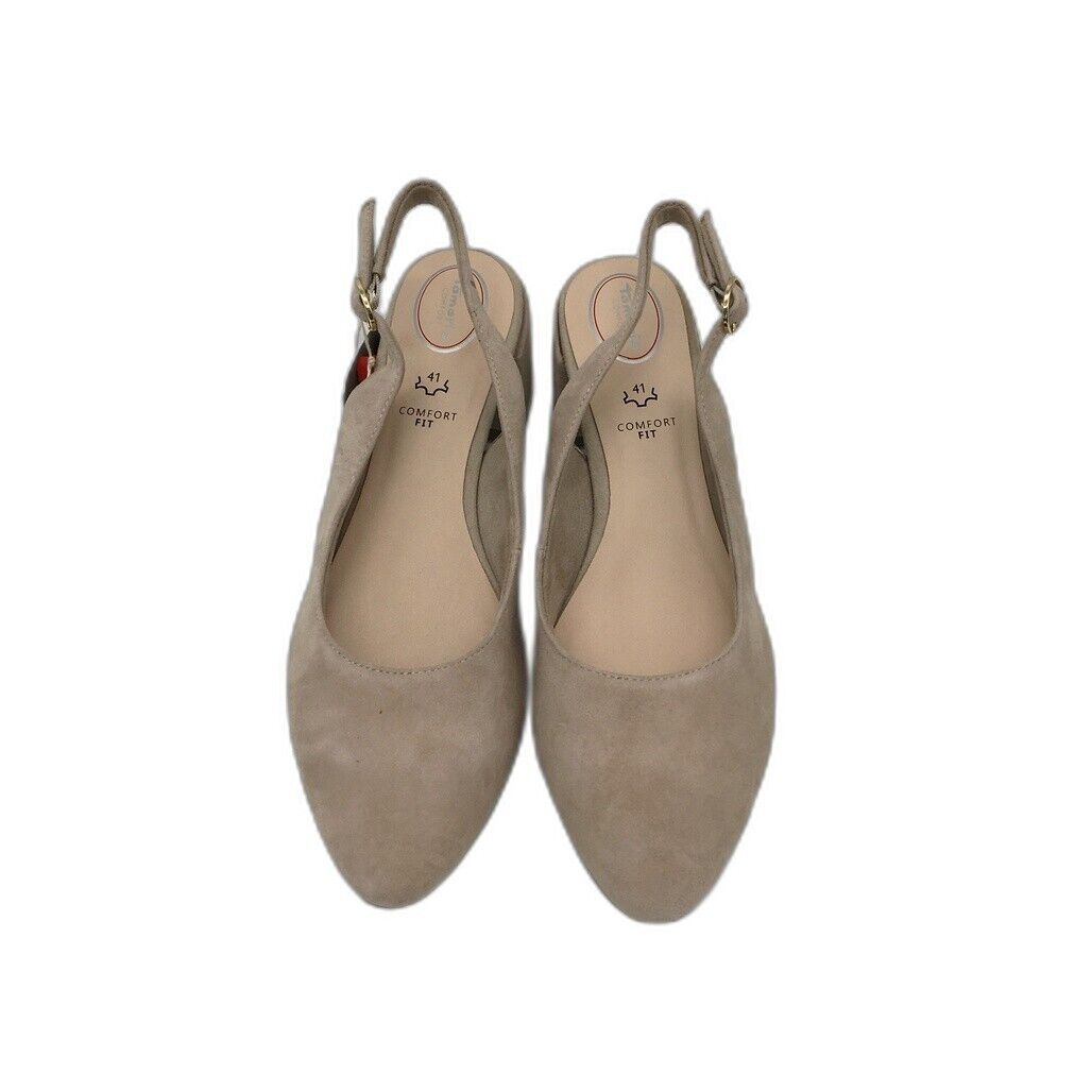 Tamaris Comfort Suede Leather Slingback Sand Brown Ladies Size EU 41 US 9.5 NEW