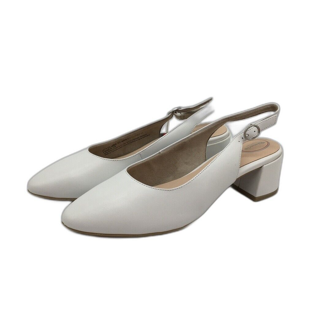 Tamaris Comfort Brushed Leather Slingback Pumps White Ladies Sz EU 42 US 10 NEW