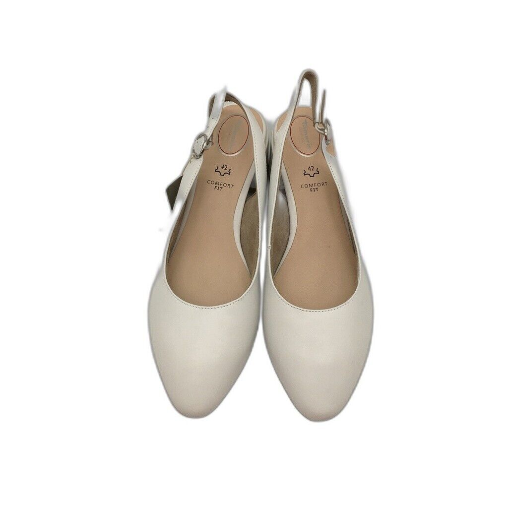 Tamaris Comfort Brushed Leather Slingback Pumps White Ladies Sz EU 42 US 10 NEW