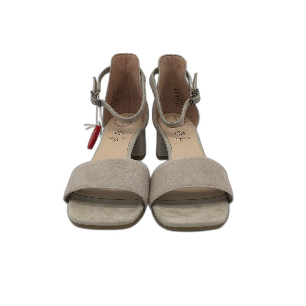 Tamaris Comfort Suede Leather Heeled Sandals Taupe Ladies Size EU 41 US 9.5 NEW