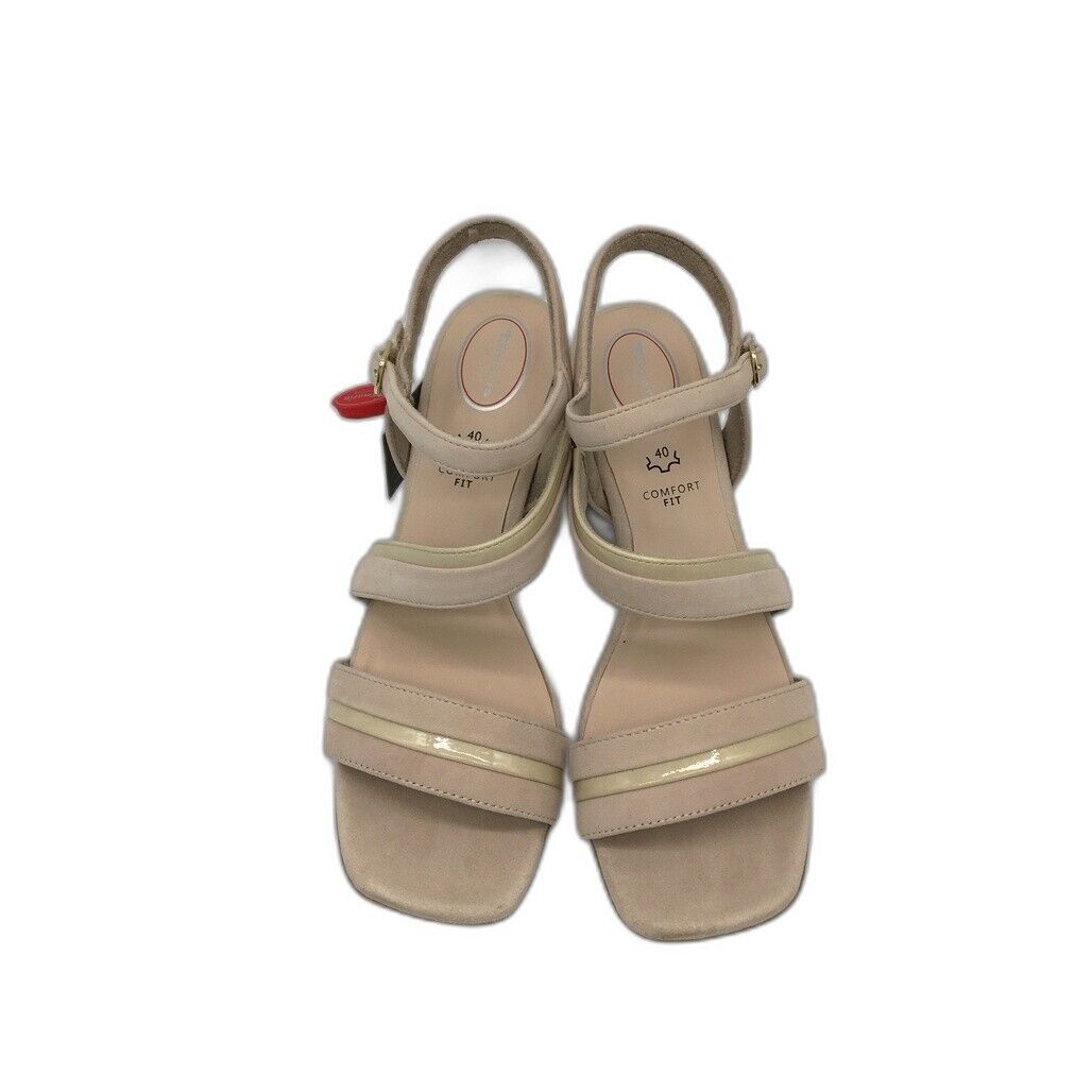 Tamaris Comfort Suede Strappy Leather Heeled Sandals Beige Ladies Sz US 8.5 NEW