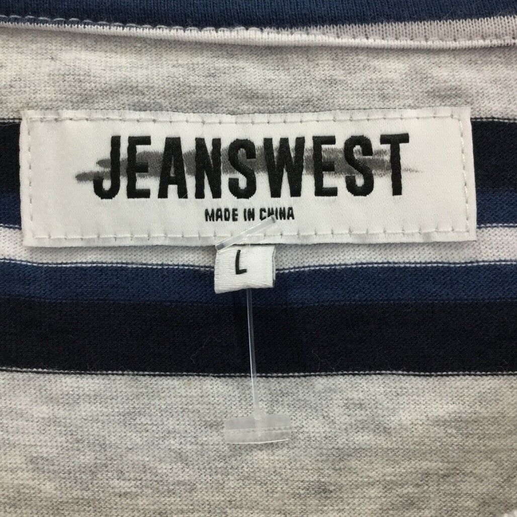 Jeanswest Grey w/ Navy & White Stripes Short Sleeve T-Shirt Mens Sz L NEW