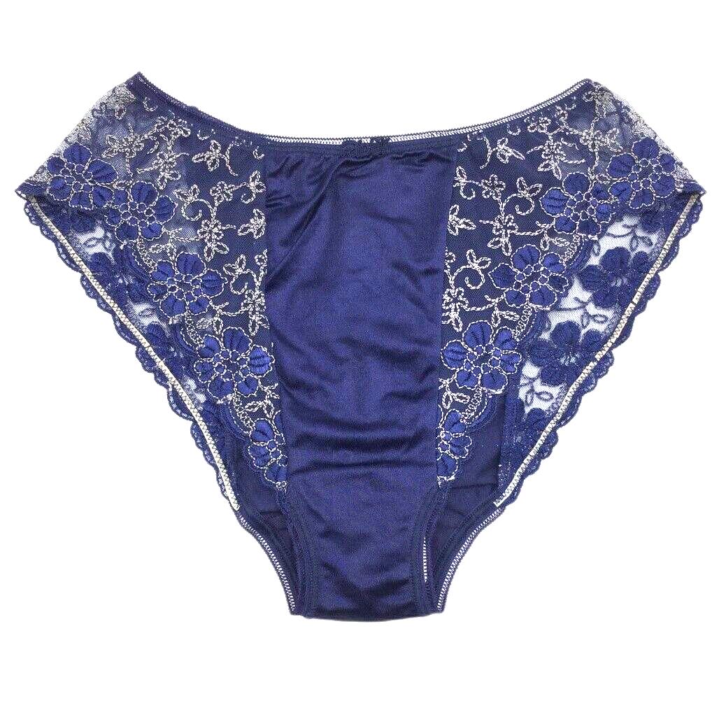 Faber Navy Floral Lace Silky Bikini Underwear Ladies Size Italy 3 / L NEW