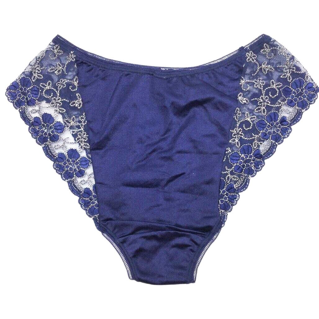 Faber Navy Floral Lace Silky Bikini Underwear Ladies Size Italy 3 / L NEW