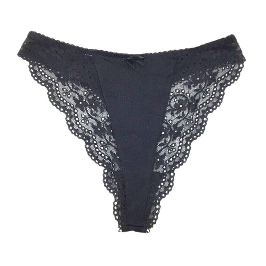 Faber Black Lace Soft Ribbon String Thong Underwear Ladies Size Italy 3/L NEW