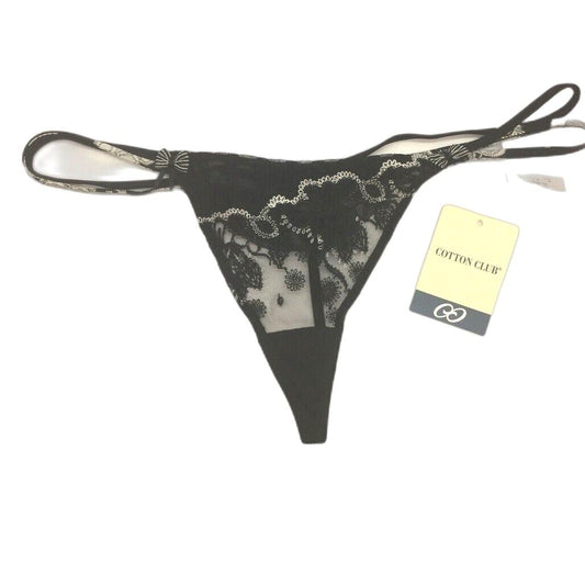 Cotton Club Black Floral Mesh String Thong Underwear Ladies Sz Italy 3/L NEW