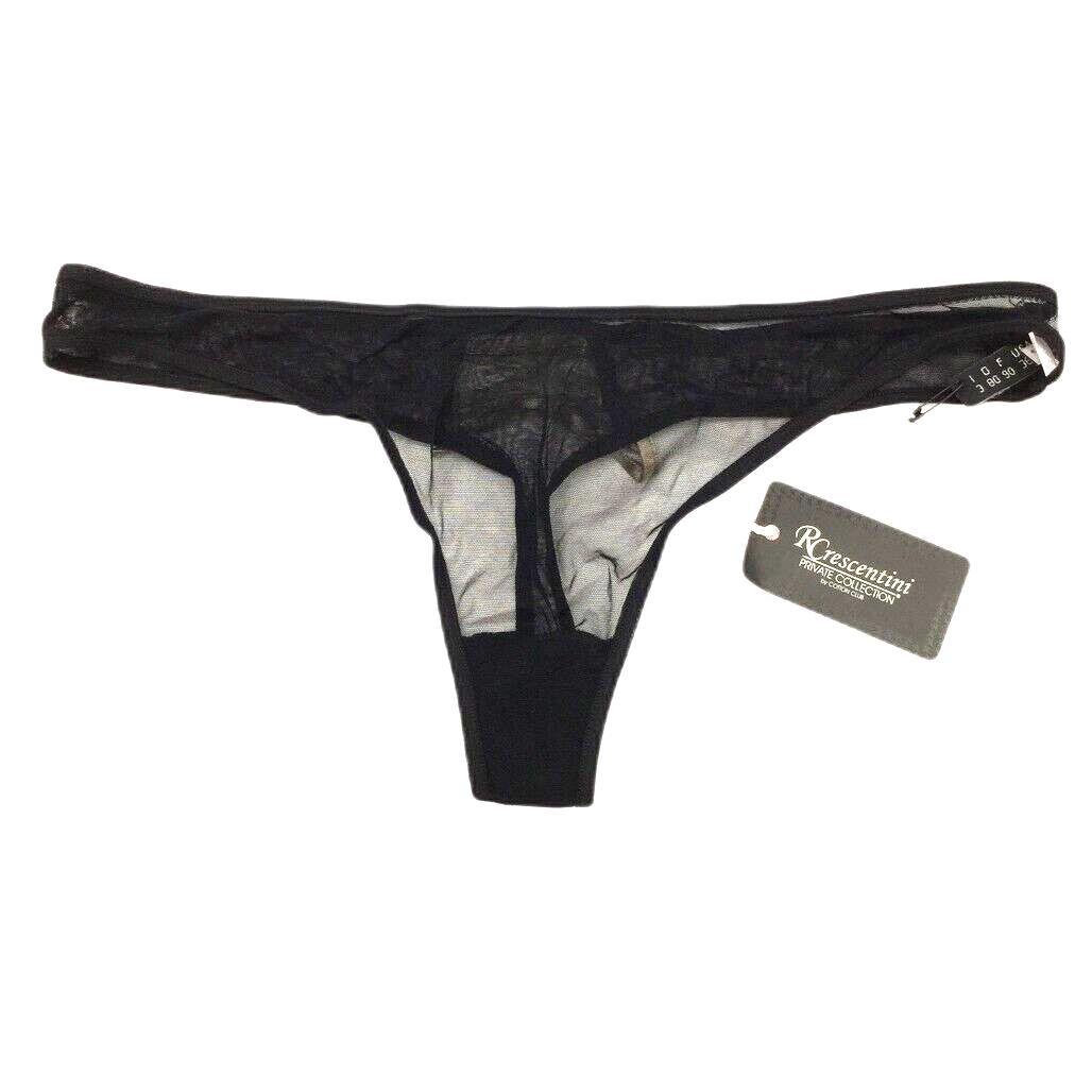 RCrescentini Black Mesh Sheer Ribbon String Thong Underwear Ladies Sz I3 / L NEW