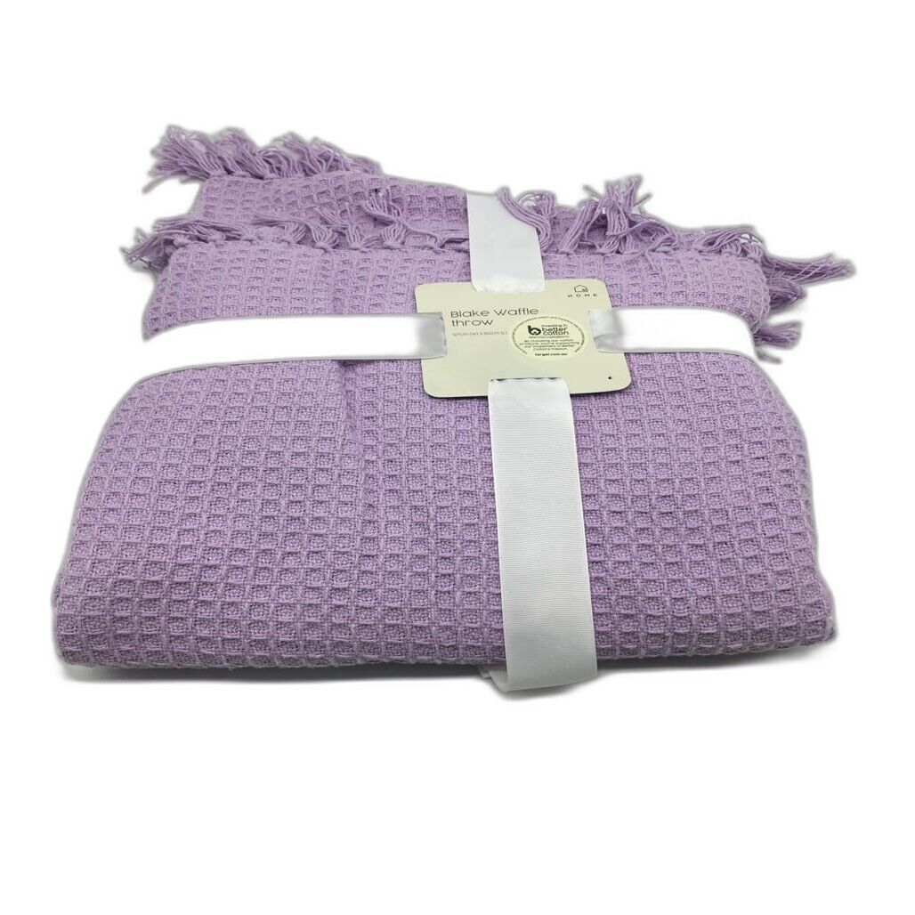 Luxury Blake Waffle Textured Soft 100 % Cotton Purple Trow Blanket 127x152cm NEW