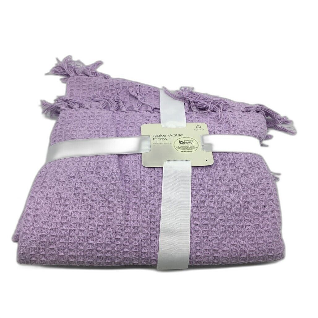 Luxury Blake Waffle Textured Soft 100 % Cotton Purple Trow Blanket 127x152cm NEW