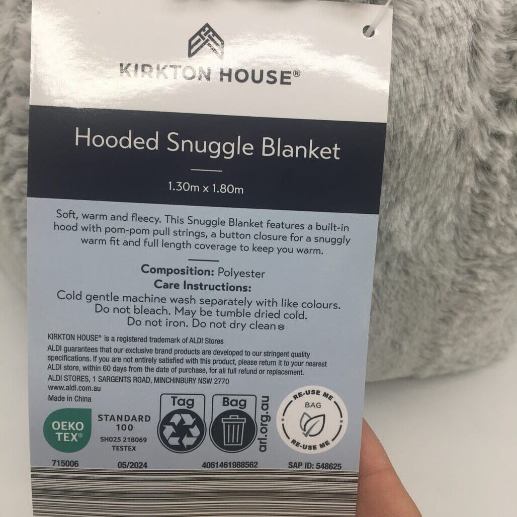 Brand Kirkton House Plush Grey Super Soft Hooded Snuggle Blanket 1.30x1.80cm