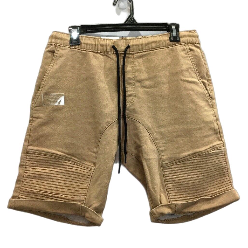 JayJays Light Brown Moto Pintuck Ribbed Drawstring Shorts Mens Size 34 NEW