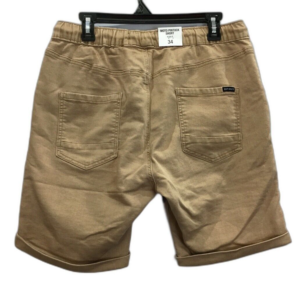 JayJays Light Brown Moto Pintuck Ribbed Drawstring Shorts Mens Size 34 NEW