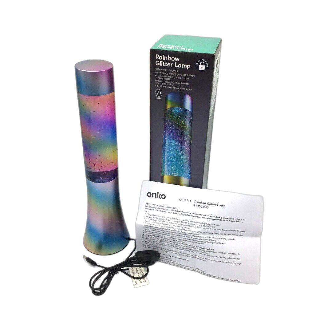 Rainbow Glitter Lamp Plastic Body Integrated USB Cable for Relaxed Spaces NEW