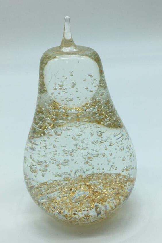 Collectable Art Glass Pear Shape Gold Glitter Paperweight By Madras Link 13Cm