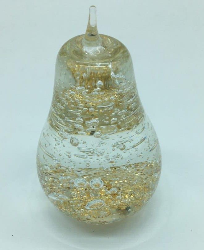 Collectable Art Glass Pear Shape Gold Glitter Paperweight By Madras Link 13Cm