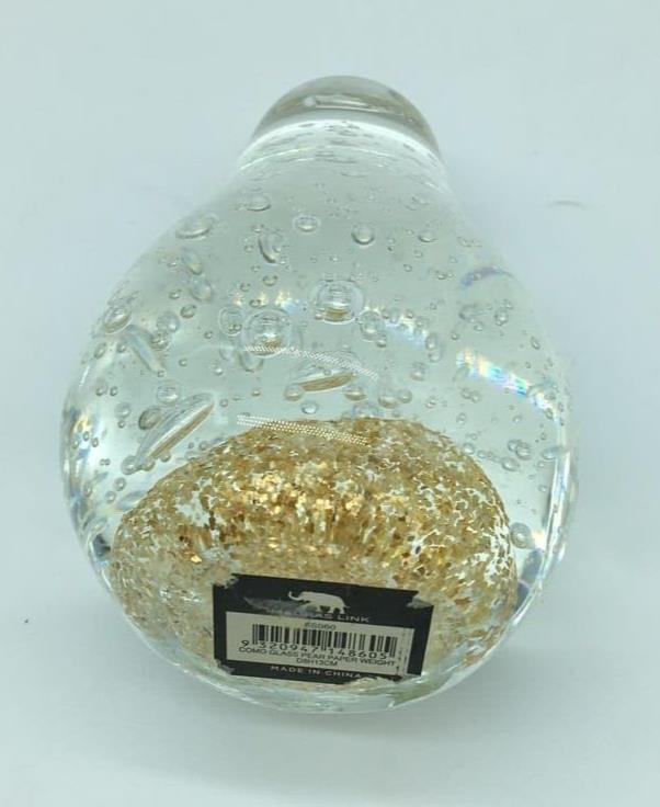 Collectable Art Glass Pear Shape Gold Glitter Paperweight By Madras Link 13Cm