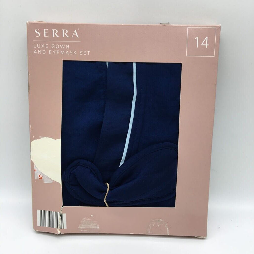 Serra Luxe Gown With Waist Tie And Eye Mask Set Blue Size 14 NEW