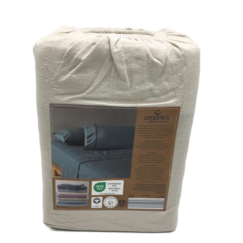 Organics by Kirkton House Flannelette Fitted Ivory Sheet Set QUEEN Bed NEW